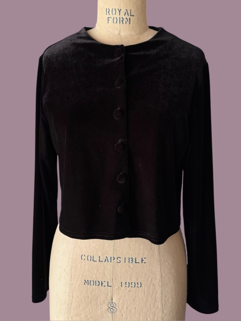 Vintage 90s Robbie Bee Black Velvet Buttoned Long Sleeve Top